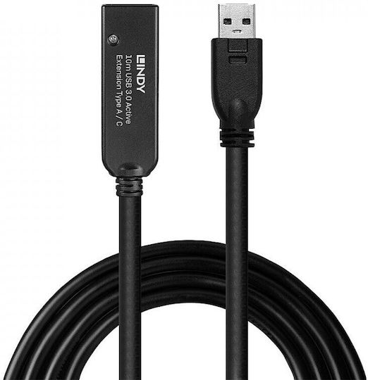 Lindy USB 3.0 Кабел USB-A мъжки - USB-C женски Черен 10м