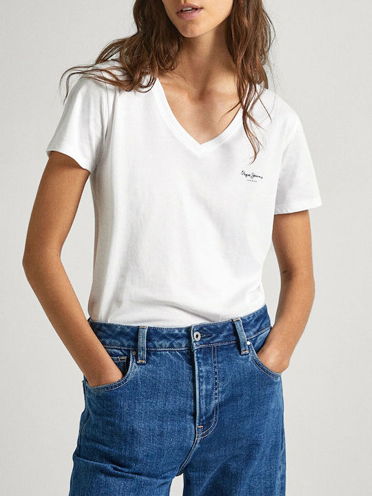 Pepe Jeans Women's T-shirt with V Neck White