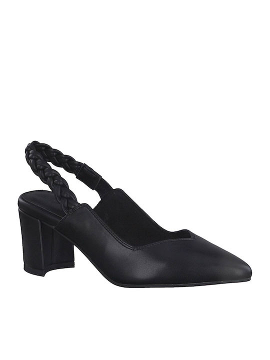 Synthetic Leather Black Heels with Strap