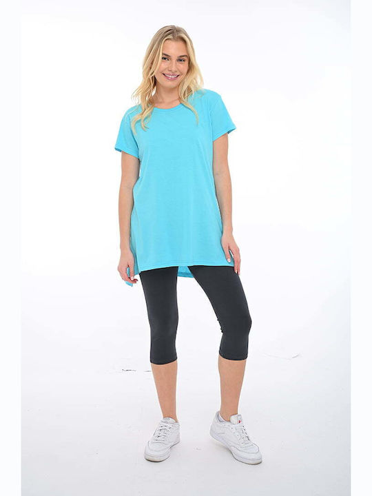 Women's Summer Blouse Cotton Short Sleeve Turquoise