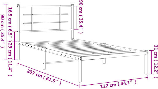 Half Double Metal Bed Black with Slats for Mattress 107x203cm