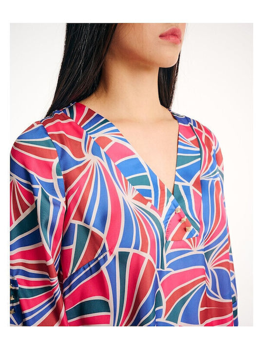 Women's Summer Blouse with 3/4 Sleeve & V Neckline Multicolour