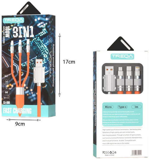 Treqa Regular USB to Lightning / Type-C / micro USB Cable