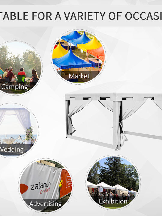 Outsunny Gazebo Garten Weiß 4x3m