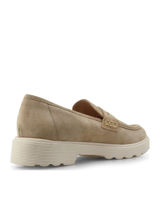 Δερμάτινα Γυναικεία Loafers σε Μπεζ Χρώμα