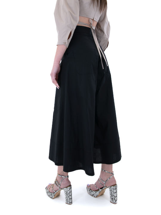 Moutaki Women's High-waisted Cotton Trousers in Wide Line Black