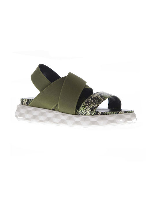 FT Leather Women's Flat Sandals in Khaki Color