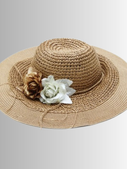 Pălărie de paie cu floare maro 612 OEM