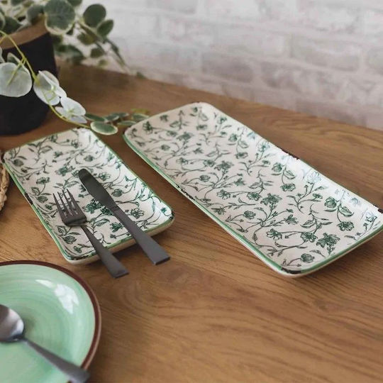 MSA Decorative Platter Rectangular Ceramic Green 36x15x3cm D1256