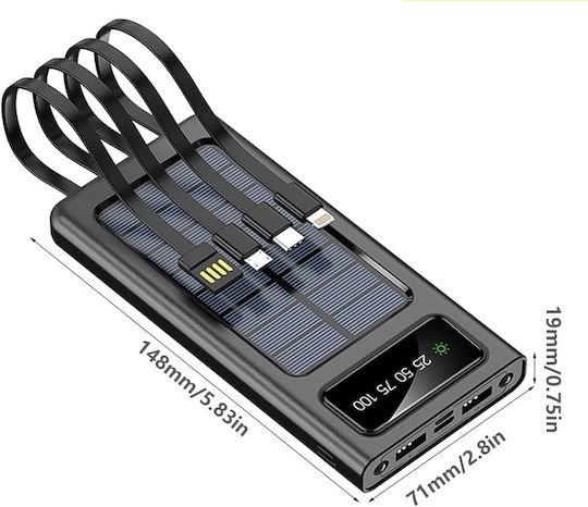 Chengxin Слънчева Външна Батерия 20000mAh с 2 USB-A Изходни Порта Черна