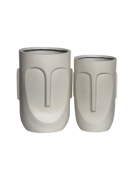 Flower Pot-totem Set 2 Τεμαχίων, Cement Απόχρωση Sand Brown Φ28x51cm / Φ33x56cm [-μπεζ-tortora-sand-cappuccino-] [-artificial Cement (recyclable)-] Ε6321,s