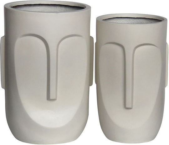 Set de 2 ghivece de flori-totem, nuanță ciment nisip maro Φ28x51cm / Φ33x56cm [-bej-tortora-nisip-capuccino-] [-ciment artificial (reciclabil)-] E6321,s