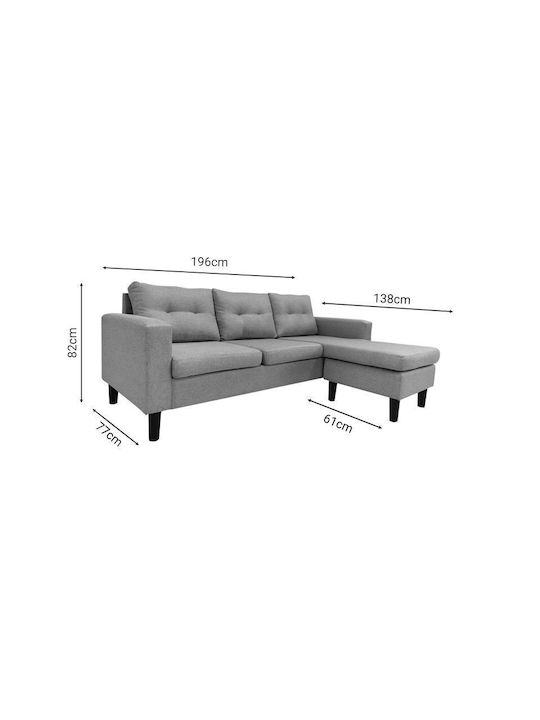 Maneli Corner Couch Bed with Reversible Angle Charcoal 196x138x82cm