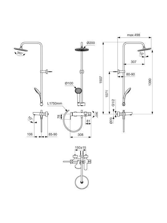 Ideal Standard Standard Cerafine O Στήλη Ντουζ με Μπαταρία Μαύρη