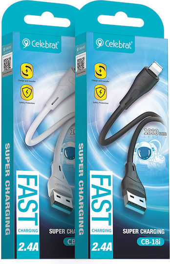 Celebrat USB-A to Lightning Cable 15W Μαύρο 1m (112596)