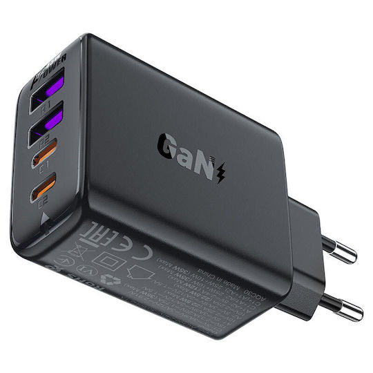 Acefast Φορτιστής Χωρίς Καλώδιο GaN με 2 Θύρες USB-A και 2 Θύρες USB-C 45W Power Delivery / Quick Charge 2.0 / Quick Charge 3.0 / Quick Charge 4+ Μαύρος (A61)