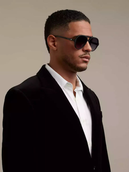 Okkia Alessio Unisex Sunglasses with Black Horn-Rimmed Frame and Black Lens OK021BK