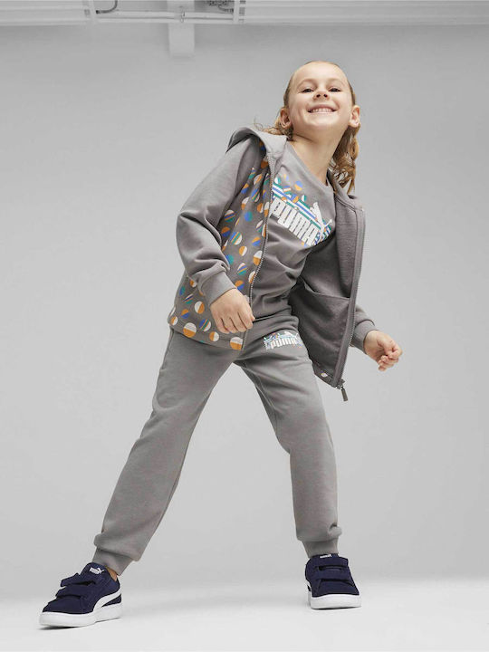 Sportlich Kinderstrickjacke Baumwolle mit Kapuze Grey