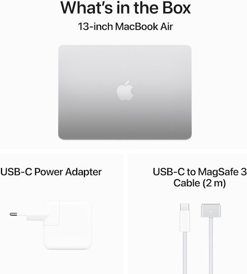 Apple MacBook Air 13" 2024 13.6" Retina Display M3 8-Core 8GB 512GB SSD 10-Core GPU with Charger 35W Dual Port Silver English UK Keyboard