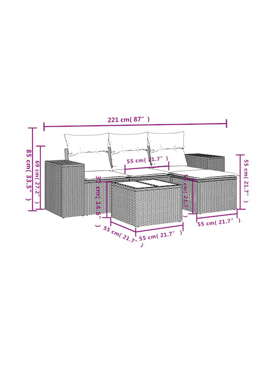 Set Camera De Zi Exterior 5 Piese Bej Cu Perne
