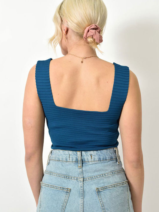 Damen Sommer Bluse Ärmellos Petrol Blue