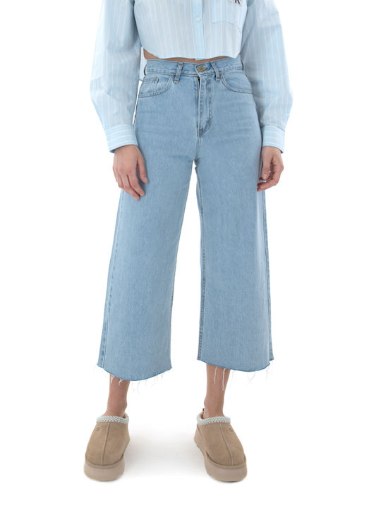 Sac N Co Olyna High Waist Wide Leg Zip Culottes Women Sac & Co Μπλε (085-24lb-light-blue-denim)