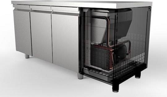 Inomak Frigider Inoxidabil de Banc cu 3 Uși și Unitate de Răcire L179.2xl60xH87.3cm