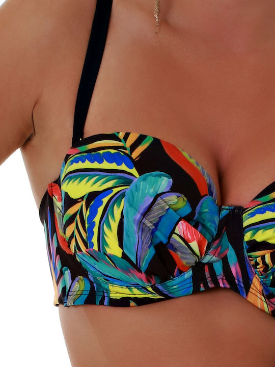 Strapless Bikini Top E Cup With Padding Floral Blue