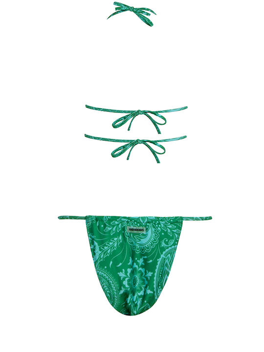 Set de costume de baie Bikini Set de costume de baie triunghiular cu dungi - verde