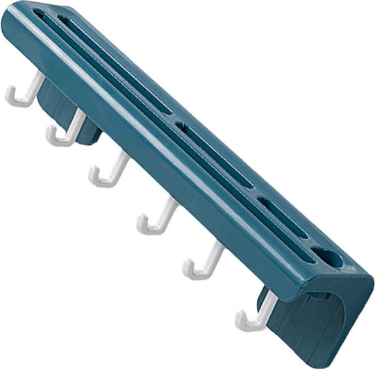 Self-adhesive Wall Holder For Kitchen Utensils, Zola®, 6 Hooks, 25.7x6x5.5 Cm, Blue