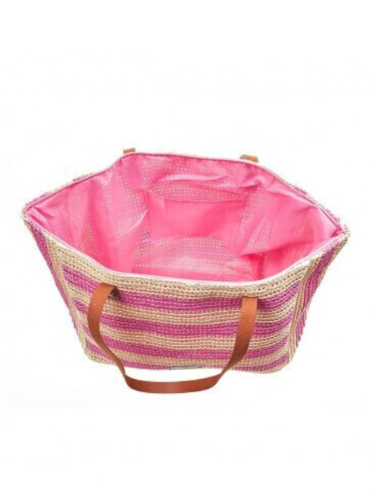 Geantă de plajă pentru femei Verde 14-0284 împletită Fuchsia