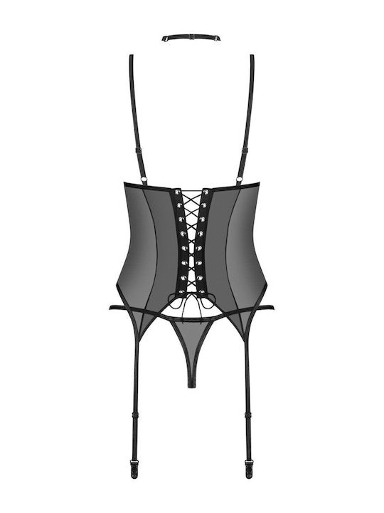 Obsessive Donarella Sexy Κορμάκι με Διαφάνεια & Ζαρτιέρες Μαύρο