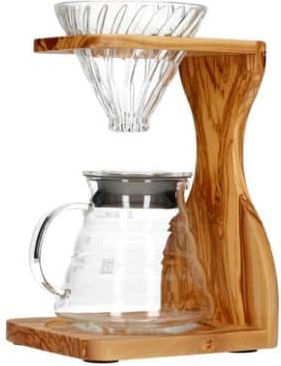 Hario V60 Olive Wood Pour Over Set Γυάλινο Καφέ