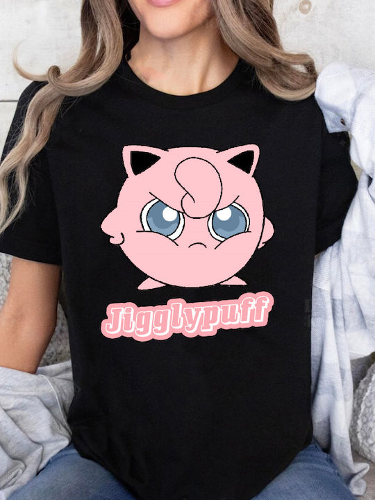 Black T-shirt Blouse Pokemon Jigglypuff Original Fruit Of The Loom 100% Cotton No22
