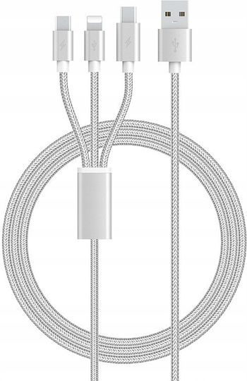 Regular Cablu USB la Type-C / Lightning / micro USB cu mai multe porturi 5A Gri 1.2m