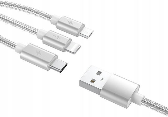 Regular Cablu USB la Type-C / Lightning / micro USB cu mai multe porturi 5A Gri 1.2m