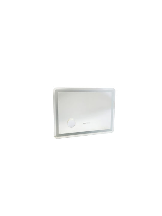 Lightex Mărire Oglindă de Baie Dreptunghiulară Lumini LED Atingere 80x60cm Transparent