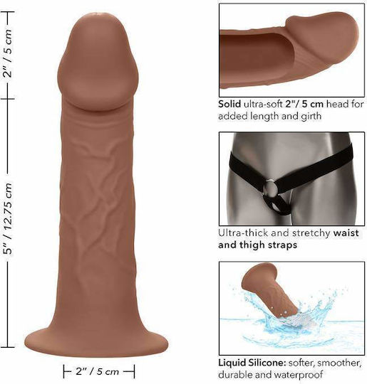 Brown Hollow Penis Extension With Harness - Calexotics Performance Maxx Life Like Extension With Harness Brown 17cm