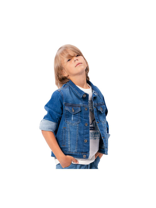 Thin Denim Jacket With Busts For Boy - Blue Denim 13-224005-1-14