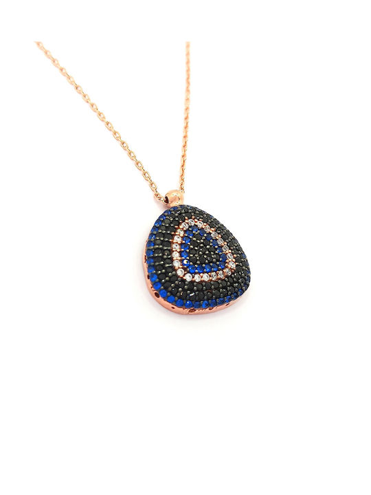 PS Silver Necklace Eye from Pink Gold Plated Silver with Zircon