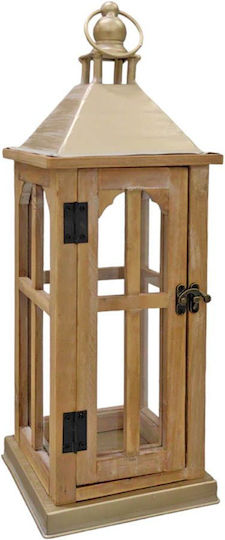 Wooden Lanterns Set of 2 Pieces 24x24x62.5cm & 16x16x45cm with Golden Metal Roof Ankor 831784
