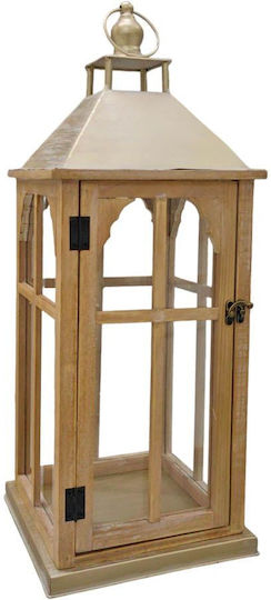 Wooden Lanterns Set of 2 Pieces 24x24x62.5cm & 16x16x45cm with Golden Metal Roof Ankor 831784