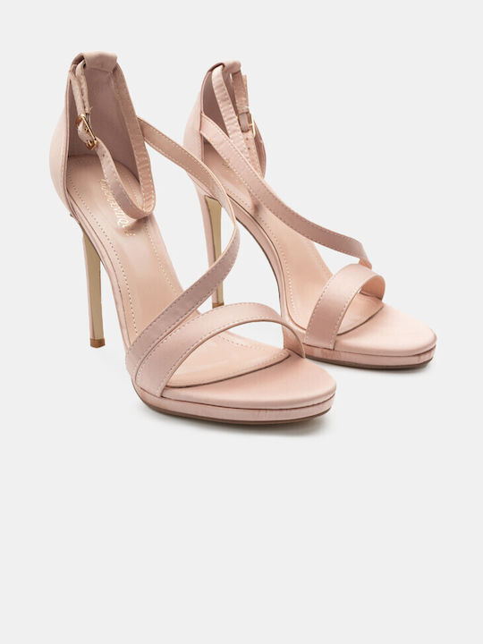 Satin Sandals with Diagonal Strap & Ankle Strap 4104639-nude