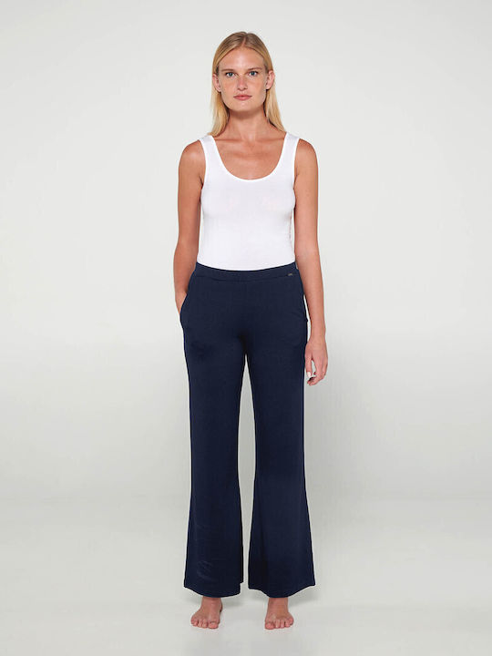 Women's Fabric Trousers Flared Blue Lapis