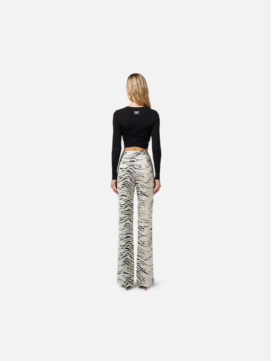 Elisabetta Franchi Women's Fabric Trousers Leopard WHITE-BLACK