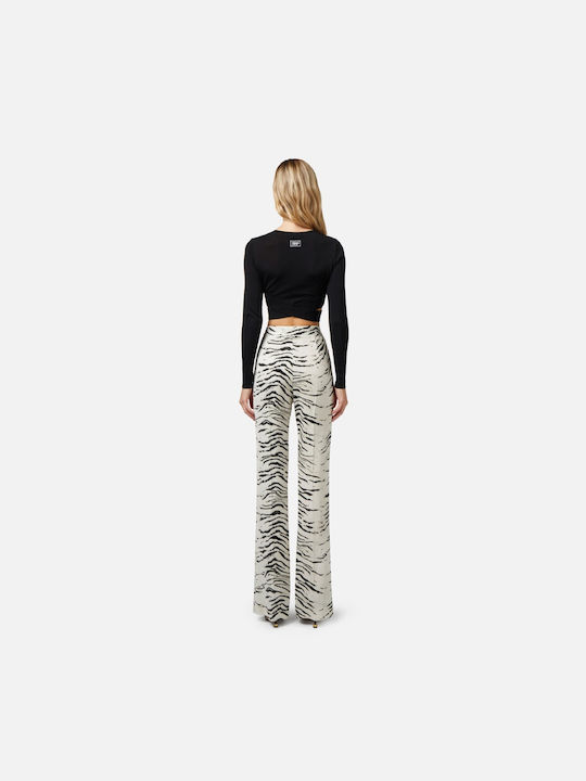 Elisabetta Franchi Damen Stoff Palazzo-Hose Leopard WHITE-BLACK