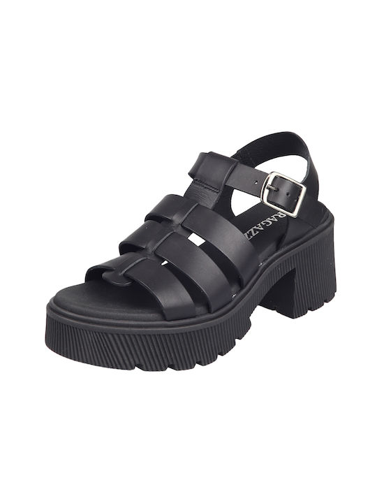 Damen Sandalen Ragazza 01240 Schwarzes Leder