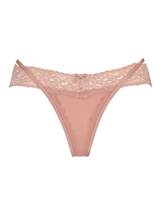 Hunkemöller Γυναικείο String με Δαντέλα Cameo Brown