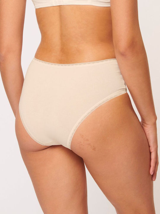 Sloggi Baumwolle Hohe Taille Damen Slip 2Pack mit Spitze Light beige