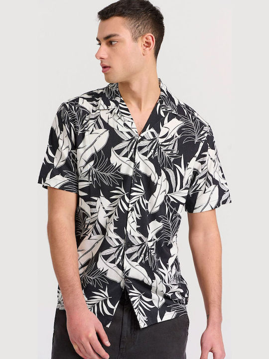 Short Sleeve Shirt in Wide Line Floral Black FBM009-029-05-Black